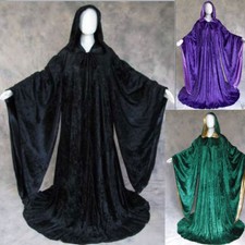 Hooded Velvet Wizard Cloak/Cape Men Halloween With Sleeves Robe Various colours