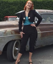 Vintage 50s style black fringed capri pants XL rockabilly Retro Glam Party BNWT