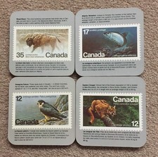 Four Vintage Drinks Coasters from Canada - Endangered Wildlife - 1970s