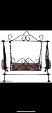 Vintage Handcrafted Wooden Wrought Iron Small Swing