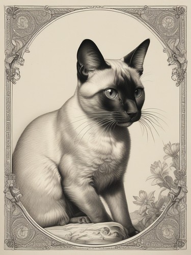 Siamese cat vintage botanical - vintage,