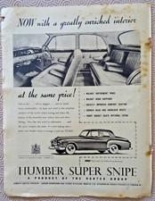 1950s Humber Super Snipe Car Advert - Original Paper Page from Magazine