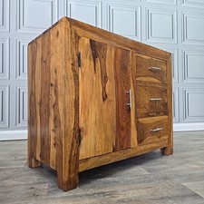 Rustic Sheesham Sideboard Solid Indian Hardwood – 3 Drawers & Cupboard – Modern