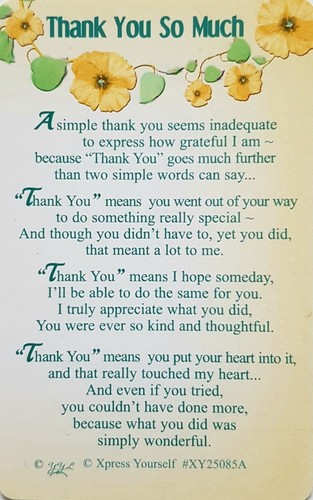 Wallet card keepsake thank you - card,