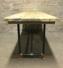 Industrial Reclaimed Scaffold Board Dining Table Steel Legs. Black & Copper