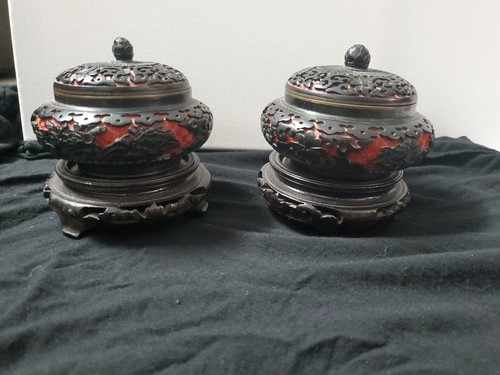 Carved red black cinnabar - red,
