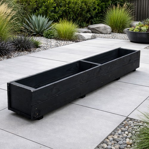 Wooden black planter extra - black,
