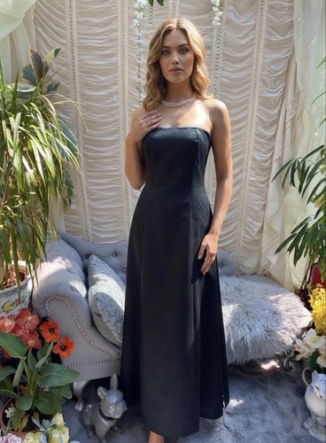 Black satin gown formal - black,