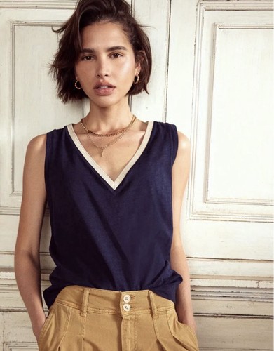 Boden peggy top tank navy - peggy, gold