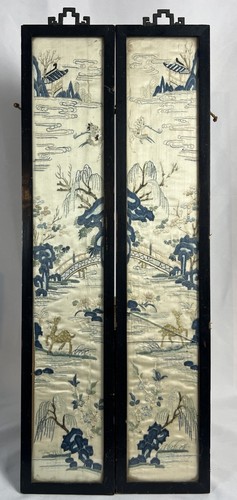 Pair antique chinese silk - pair,