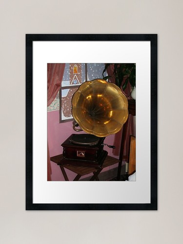 Brass horn gramophone framed - horn,