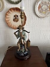 Vintage Chinese Ceramic Fisherman Figurine Lamp
