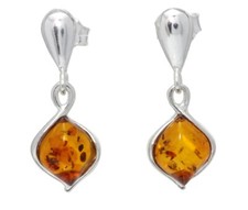 NATURAL BALTIC AMBER STERLING SILVER 925 Earrings Droop Dangle Certified & Box