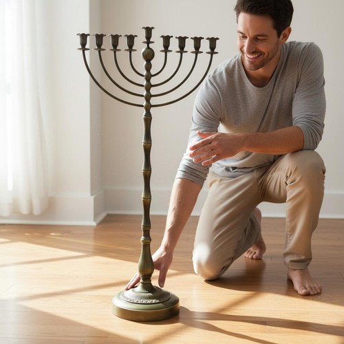 Antique bronze menorah - menorah, stand