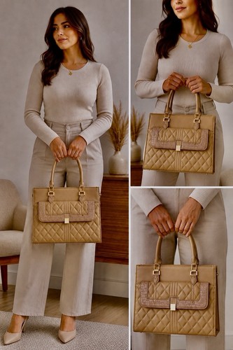 Beige quilted faux leather - quilted,