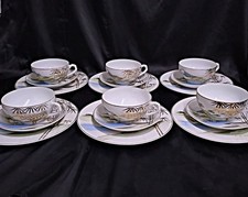 Set of 6 Vintage Japanese Porcelain Teacup Trios ~ Geisha Girl Lithophane