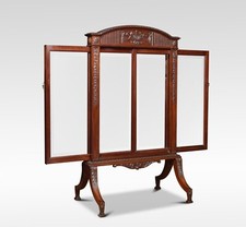 ? Adam Revival Mahogany Fire Screen | Beveled Glass Panel | Carved Urn & Bellfl