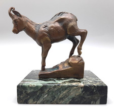Art Deco Ibex Bronze Figure on Marble Base 4 inches high c.1920's