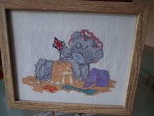 Tatty Teddy Completed Cross Stitch At The Beach Framed Picture