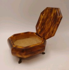 Vintage Bakelite Footed Small Jewelry Box Tortoise Shell Pattern