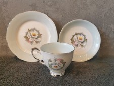 Vintage Royal Stafford Bone China White Lady Tea Cup/Saucer/Side Plate