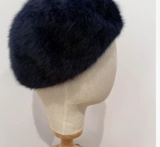 KANGOL Vintage BLACK FURRY FURGORA ANGORA BERET HAT WOMEN'S OS Black