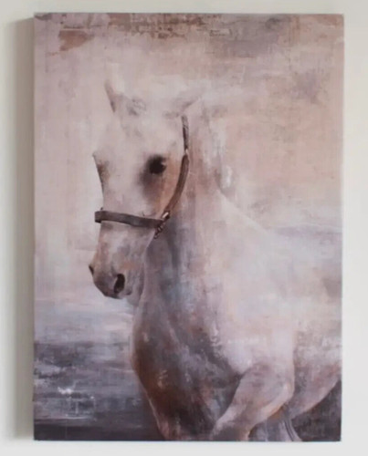 White horse canvas decoration - white,