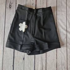 Deadstock Crimplene Shorts Black -W24"- Vintage Ladies 1960s 1970s DC14L