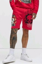 Ed Hardy Men Jersey Red Dragon Skull Sweat Shorts Size XL X Large W40 42 NWT