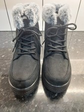 Womens Black Ankle Boots Winter Warm Fleece Lined Fur High Top Lace up Size 5.5