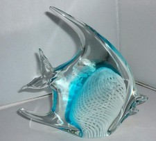 STUNNING VINTAGE RETRO TURQUOISE BLUE GLASS FISH PAPERWEIGHT FIGURE ORNAMENT