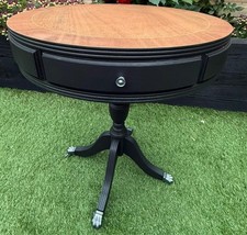 Unique  Upcycled Two Drawer Lazy Susan Drum Table With Claw Feet (17×23")