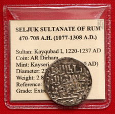 XF Islamic Silver Dirham Seljuk Rum 616AH Kayseri Genuine Coin & Coin Wallet