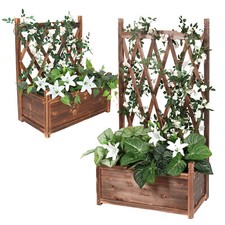 Wooden Garden Planter Plant Flowerpot Box With Trellis Support Patio Lattice 30"