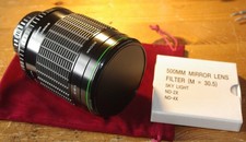Hanimex 500mm F8 Mirror Lens T2 Mount (PK fitted, others available) & Filter Kit