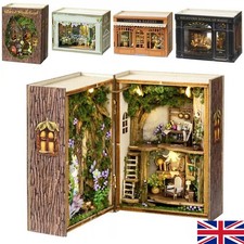 DIY Book Nook Kit Insert Nook Shelf 3D Wooden Puzzle Dollhouse with LED Light
