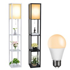 Wooden Floor Lamp with 3-tier Open Shelves Display Modern LED Standing Light