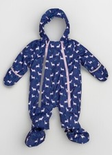 Baby Boden Blue, Deer Floral Snowsuit Pramsuit Age 3-6 Months Girls 