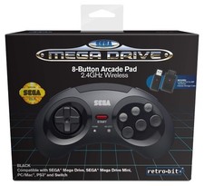Retro-Bit Official SEGA Mega Drive 8-Button Wireless Arcade Pad - Black - New