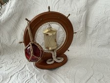 Vintage 60s? Wooden Ships Wheel Table Lamp  & Glass Float , Retro Wood