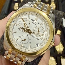 Tissot PRC 100 P862 962 Quartz Chrono 2 Tone Watch Stainless Steel NEW BATTERY!