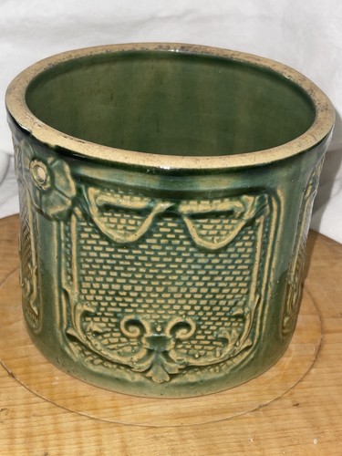 Vintage green pottery crock - vintage,
