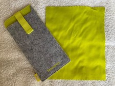SPECSAVERS GREY/LIME GREEN SOFT FELT GLASSES/SUNGLASSES CASE & CLEANING CLOTH