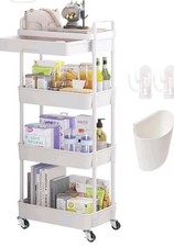Strong Multi Use 4-Tier Rolling Storage Trolley on Wheels With Drawer - Plastic 
