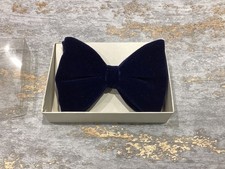 Vintage 1960s 1970s Bow Tie Blue Velvet Ready Tied Adjustable FREE P&P