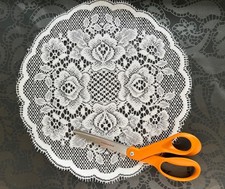Large 12" Vintage Nottingham Lace Cotton Blend Doily White BN Wedding Decor