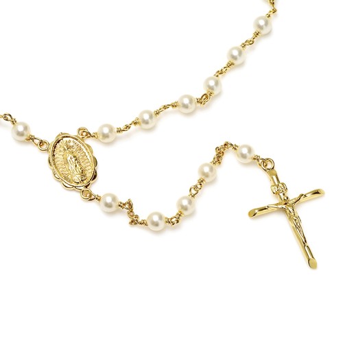 Gold plated bronze rosary - gold,