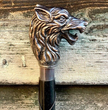 Wolf Head Designer Antique Color Handle Wooden Victorian Steampunk Walking Stick