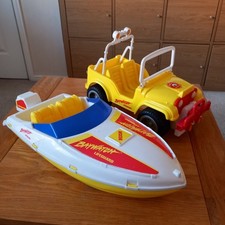 Vintage Mattel Barbie Baywatch 1990s Lifeguard Rescue Speed Boat And Jeep
