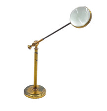 Antique English Victorian Magnifying Glass Pivoting Brass Stand Bullseye Lens